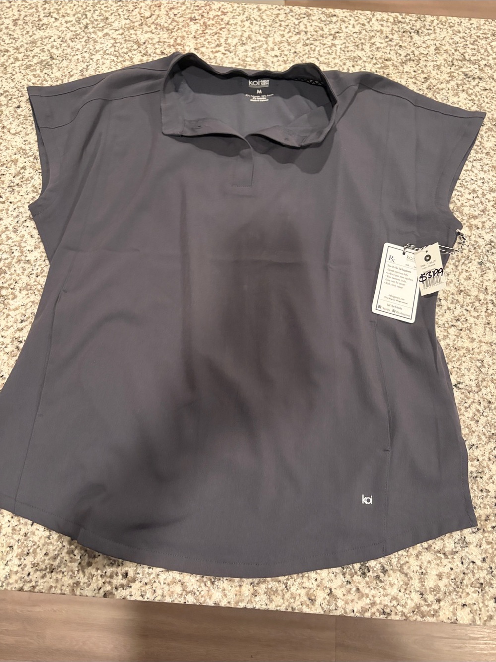 koi Lite Women's Charcoal Short-Sleeve Split-Neck Top